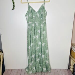 Light Green Cream Floral Tiered Maxi Dress